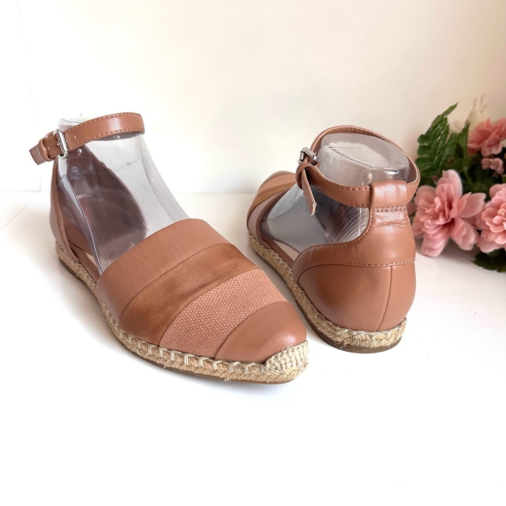 NINE WEST Ubetchao Tan Vegan Leather Ankle Strap Espadrille Flats